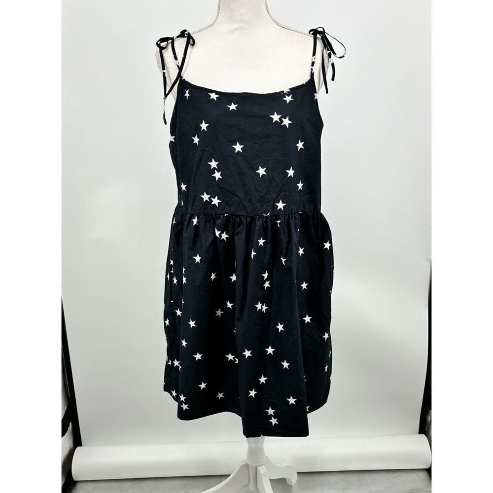 GAP Babydoll Black Star Print Shoulder Tie-Strap Sundress w/ pockets